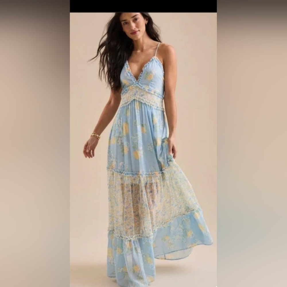 Altar'd State Raine blue yellow floral multi Maxi Dress size XL brand new